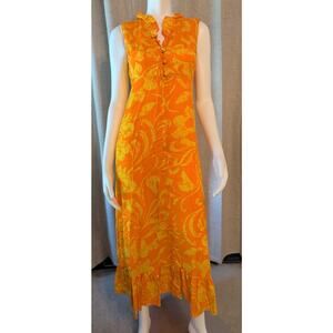 Vtg Sears Hawaiian Fashions Dress Small Sleeveless Orange Yellow Floral Print